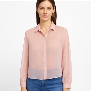 Forever 21 Pink Sheer Rhinestones Blouse Size Sm Petite